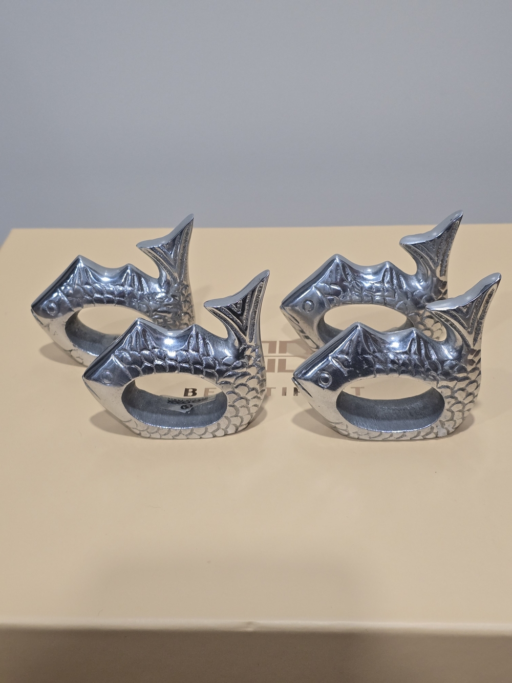 Vintage Pewter Fish Napkin Rings - Set of 4 Silver Coastal Table Decor